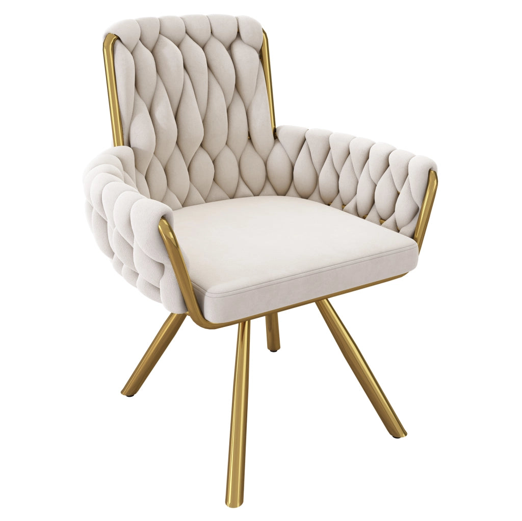 Sedia da pranzo girevole 360° in velluto beige; set 2 pezzi