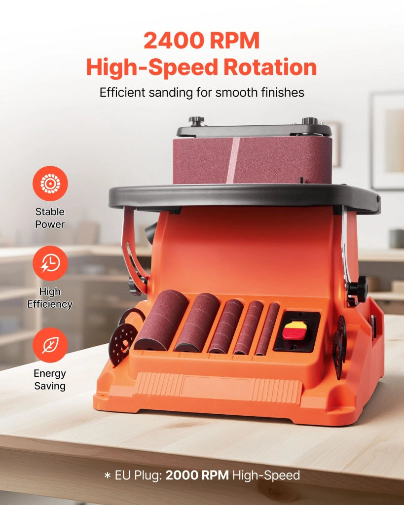 Levigatrice a Nastro e Mandrino Oscillante da Banco 2000 giri/min con 5 Manicotti e Corsa 16 mm, Robusta per Lavorazione del Legno e Bricolage