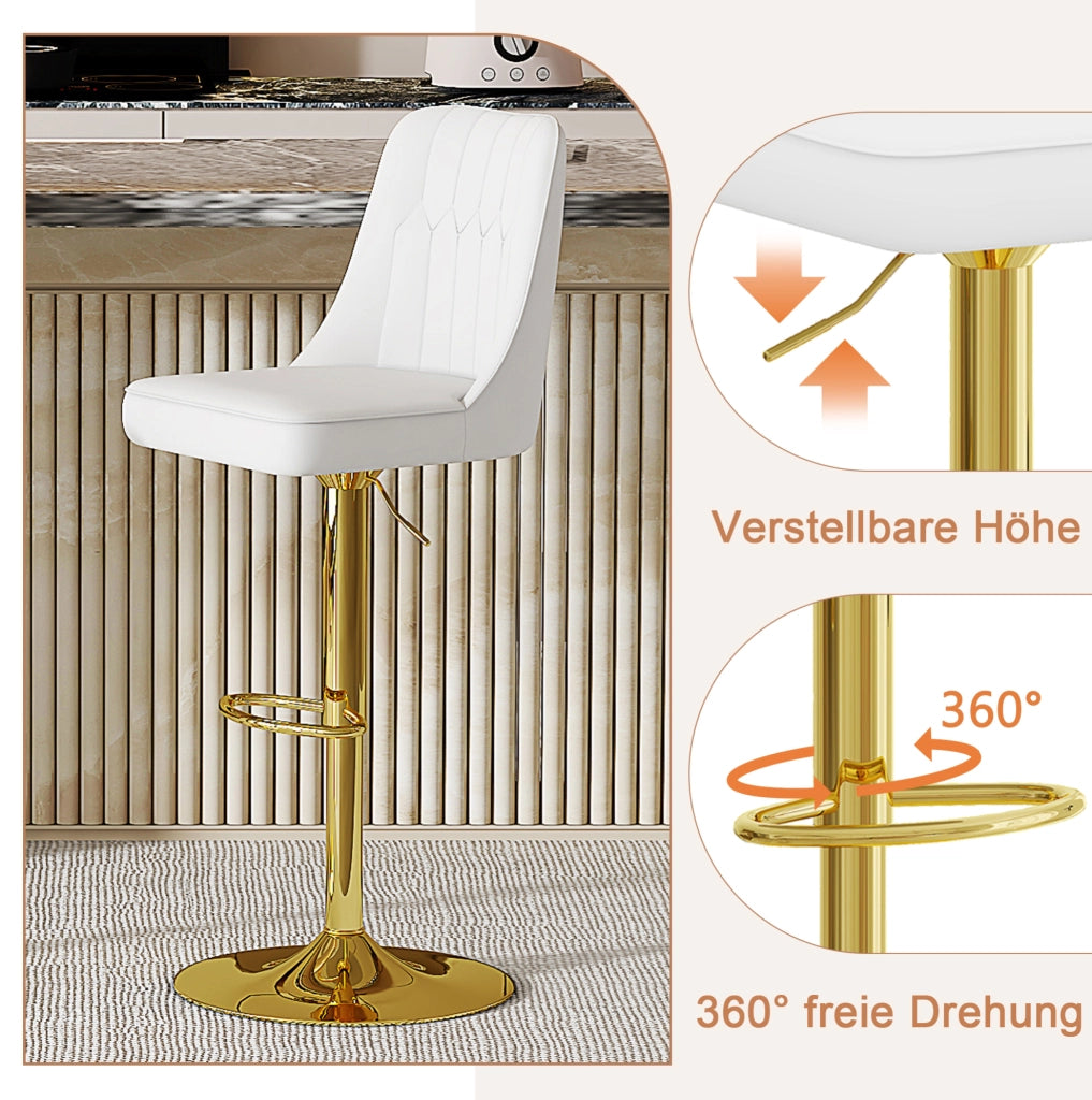 SGABELLO BAR REGOLABILE 2 PEZZI 360° PU BIANCO METALLO ORO