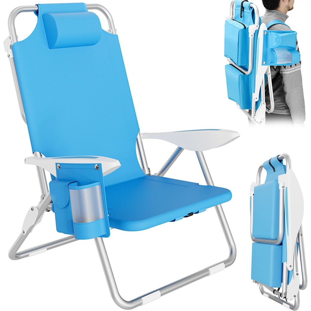 Spiaggina Pieghevole Sedia Spiaggia Alluminio con Borsa Termica e Spallacci Blu