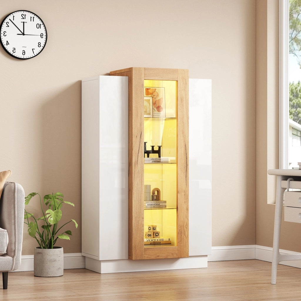 Vetrina da soggiorno 74 x 40 x 120 cm con LED, 3 ante e ripiani in vetro