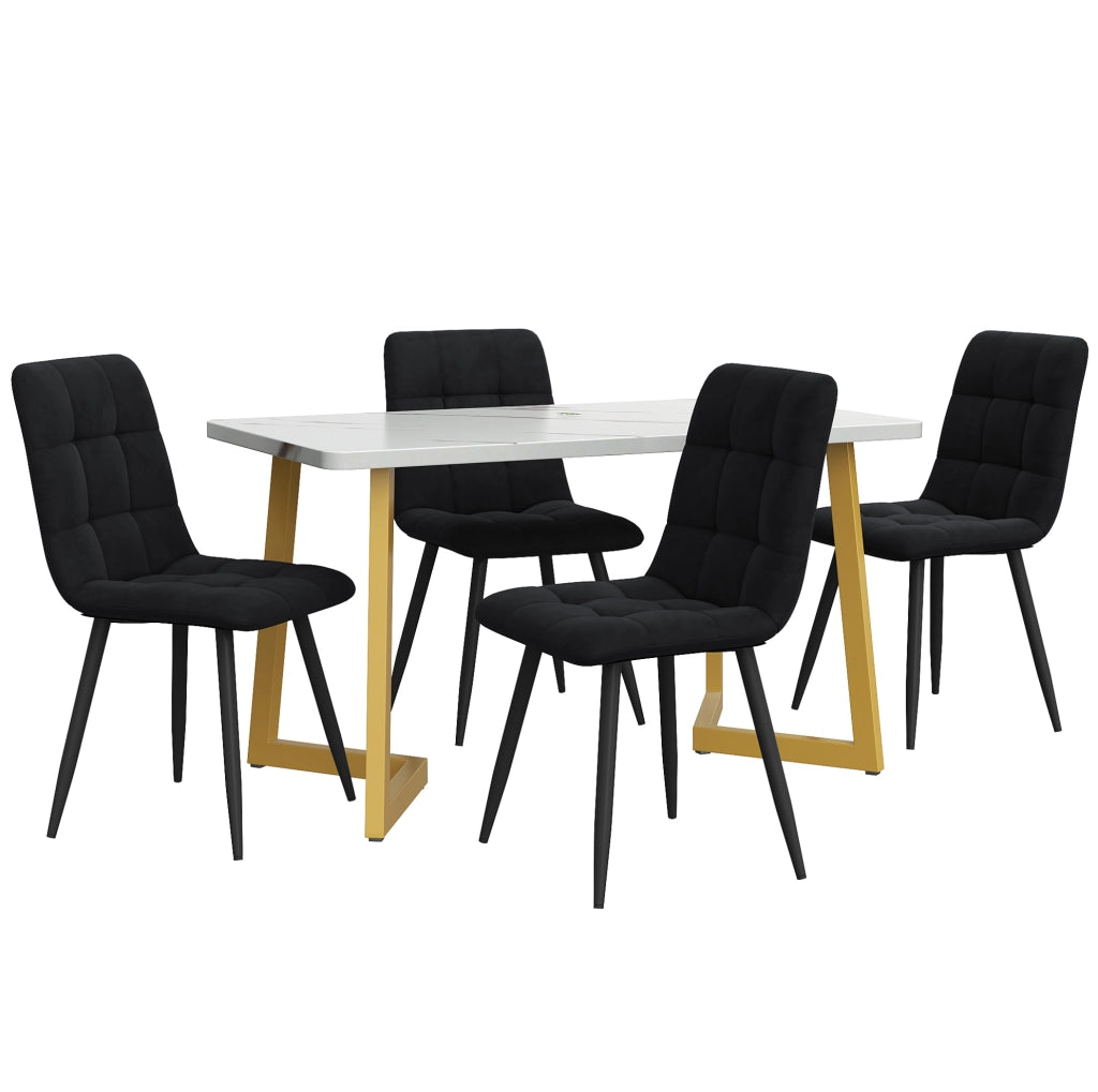 Set tavolo da pranzo rettangolare con 4 sedie nero e oro