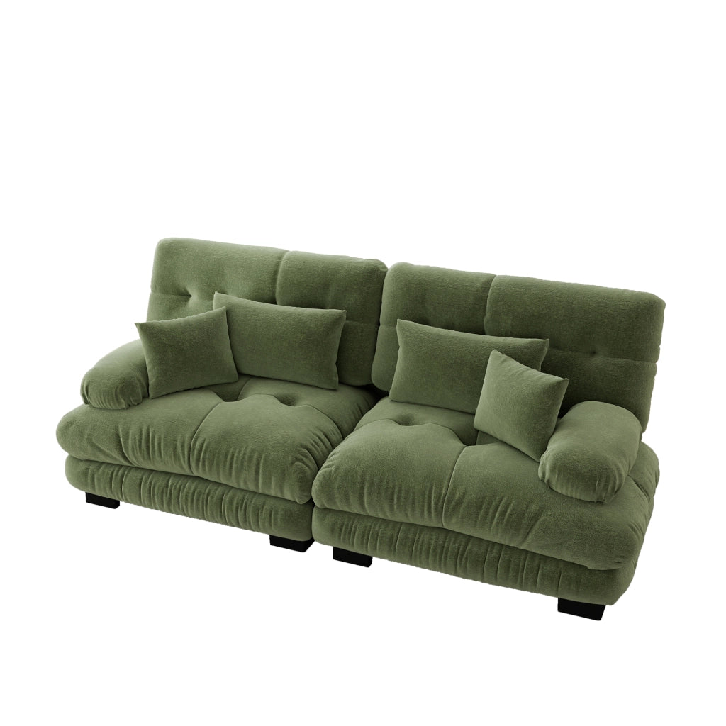 Divano Angolare Chenille ¨C Xylo ¨C Verde, Cuscini, Legno Massello