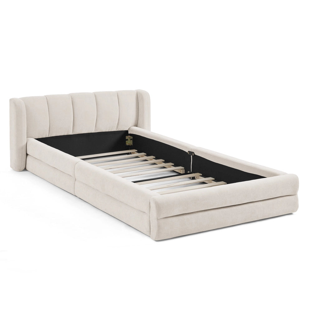 Letto singolo imbottito 90x200 cm in ciniglia beige