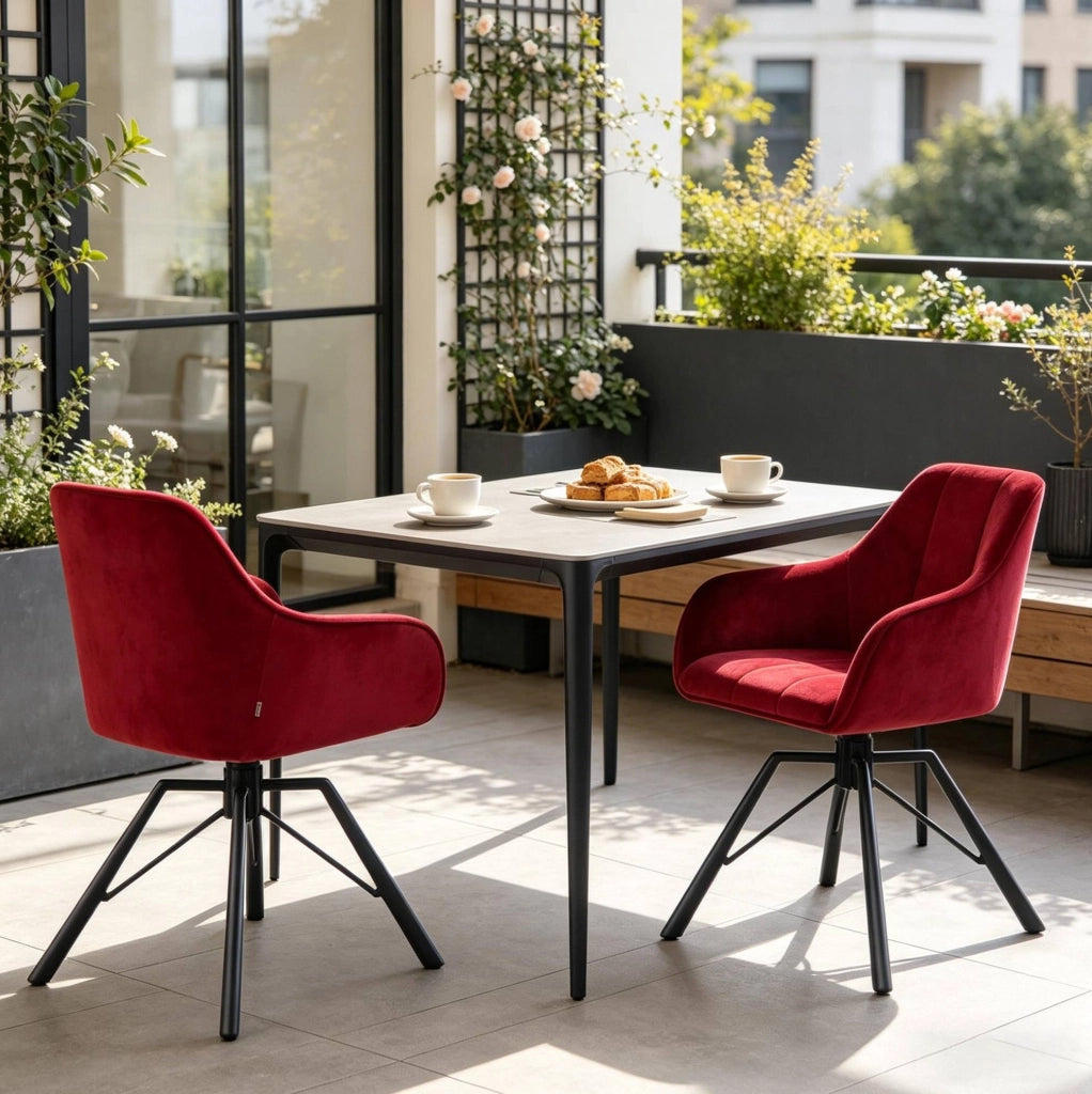 SEDIA girevole 360° con braccioli velluto rosso vino Set da 2 pezzi
