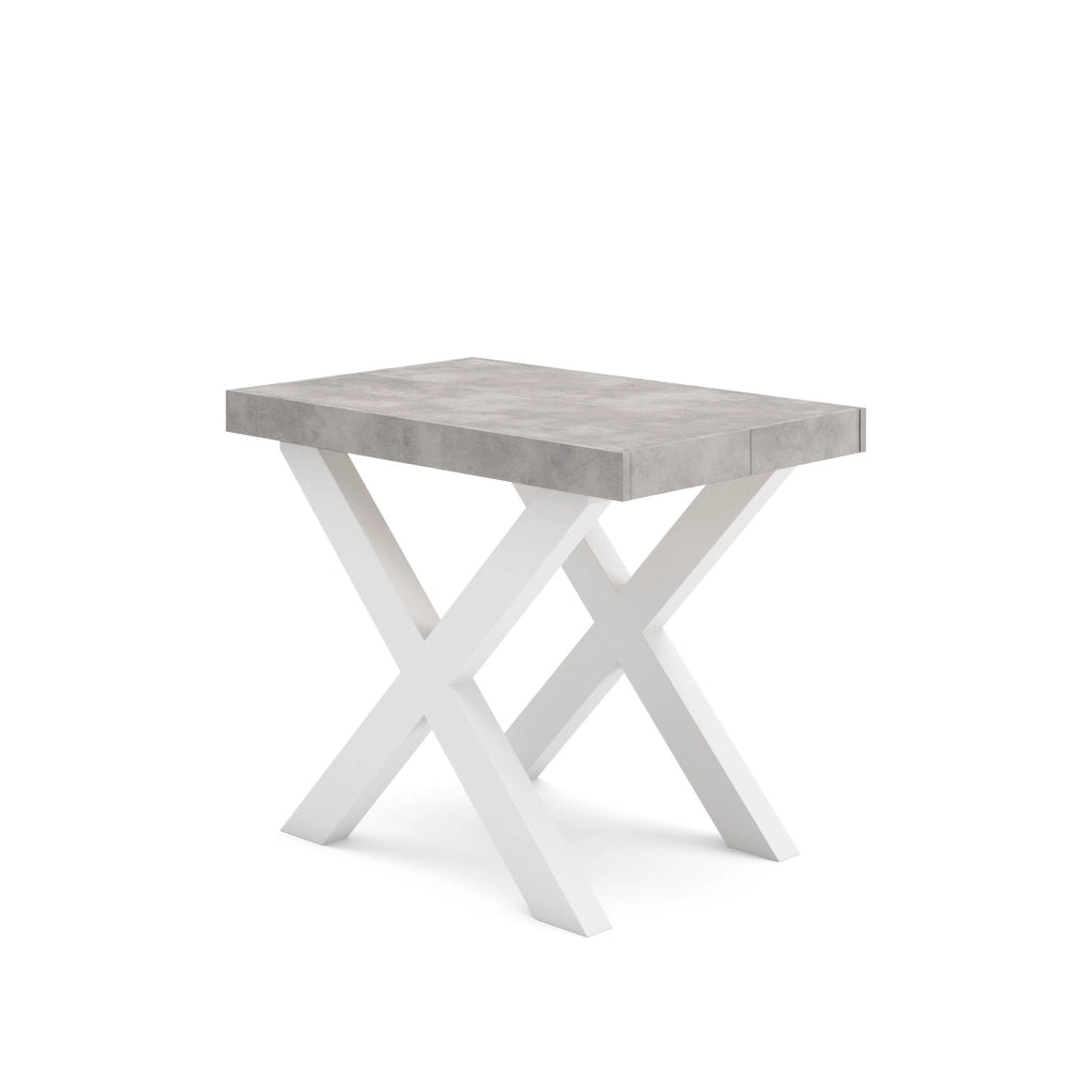 Consolle allungabile, 58 fino 180x90x73cm, Per 8 persone, Gambe in legno, Bianco e grigio cemento RF2769