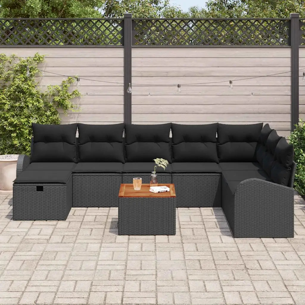 Set Divano da Giardino con cuscino 9 pcs Nero polyrattan 3359527