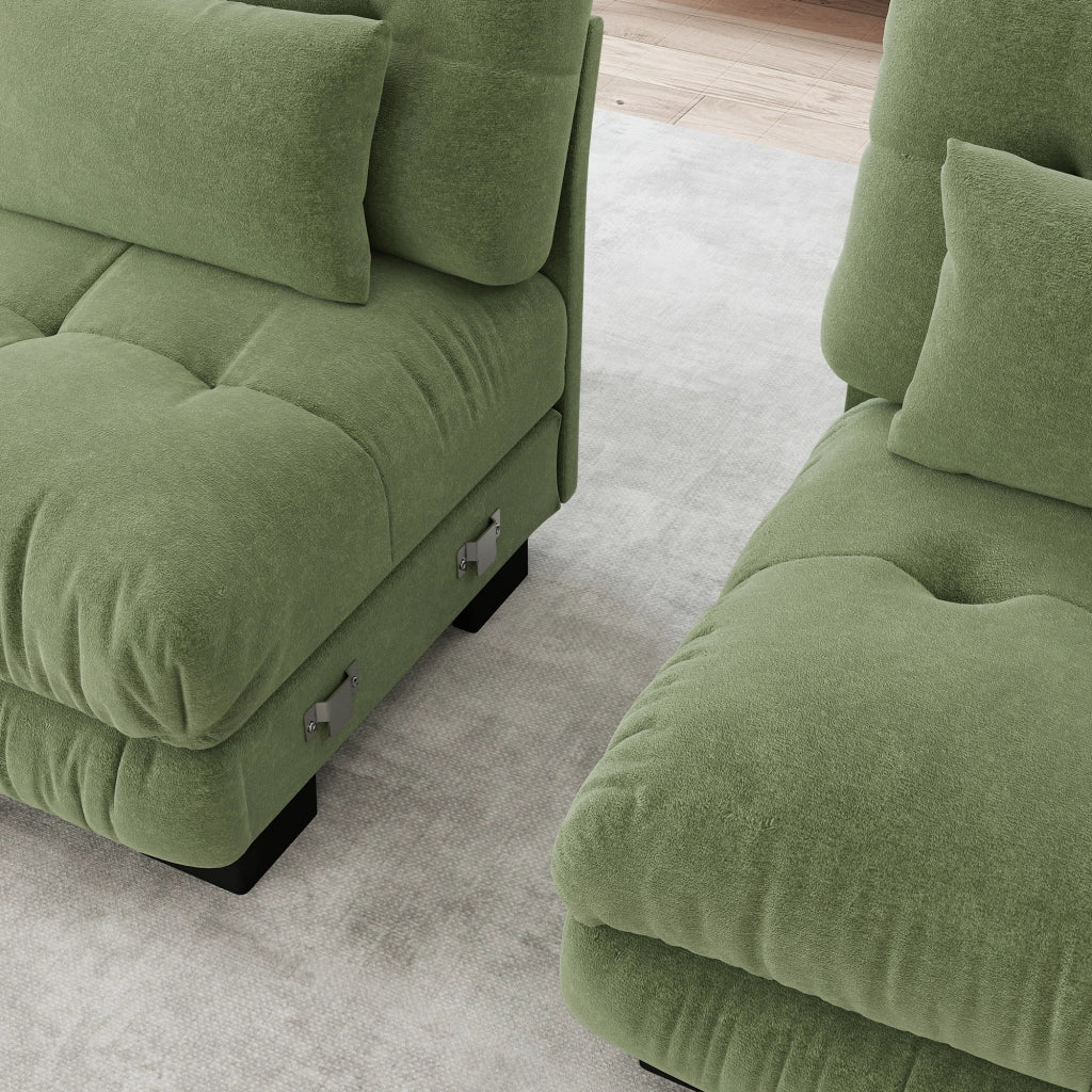 Divano Angolare in Tessuto Chenille ¨C Xylo ¨C Verde, Cuscini, Ottoman, Braccioli