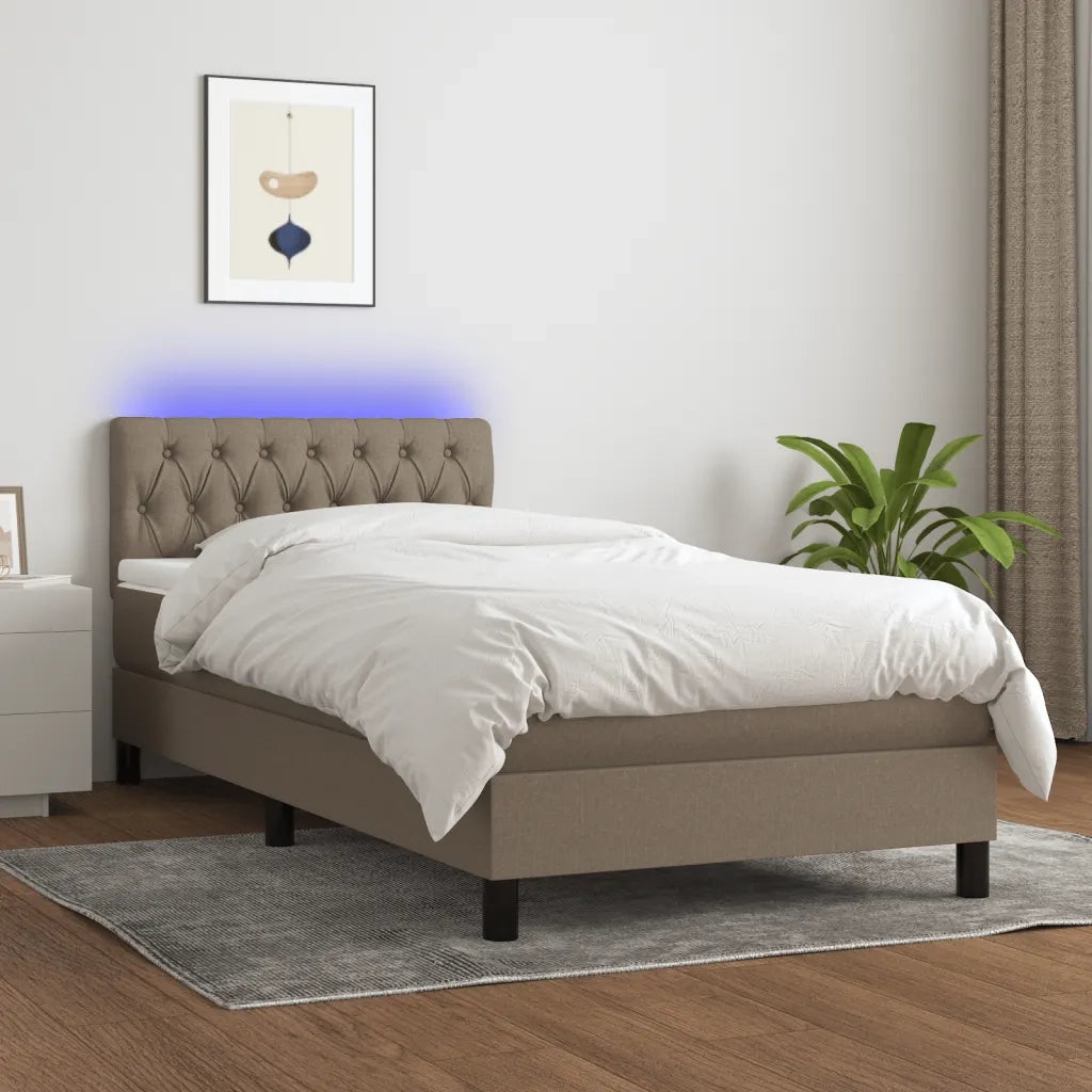 Letto a Molle con Materasso e LED Tortora 90x200 cm in Tessuto