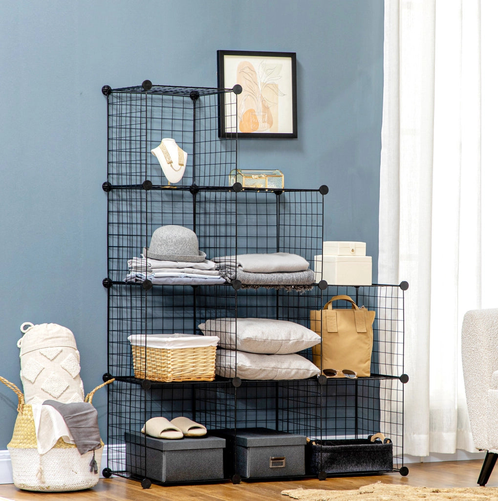 Scaffale modulare a cubi in metallo nero, 6 moduli, 35x35x35 cm, multiuso per casa e ufficio