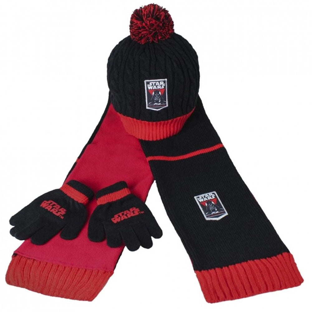 Set Invernale Cappello Sciarpa e Guanti per Bambino Taglia Unica Star Wars Rosso Nero