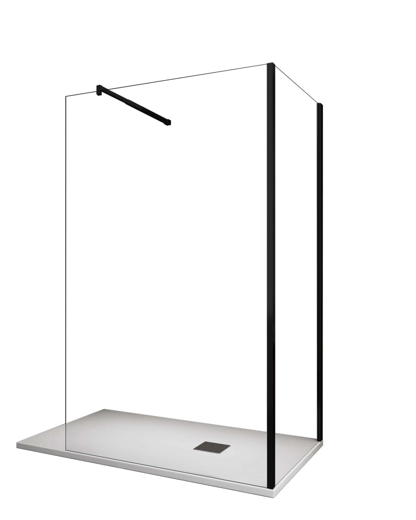 Parete Doccia Angolare walk-in h 200 vetro 8MM trasparente Telaio Nero con Accessori - 80X120 REVERSIBILE