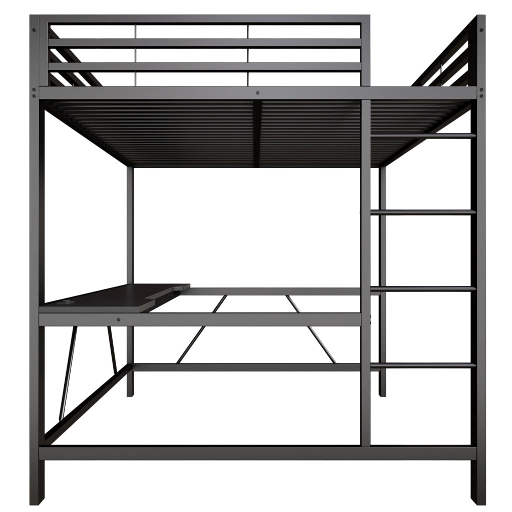 Letto a soppalco 160x200 cm con scrivania e LED; nero