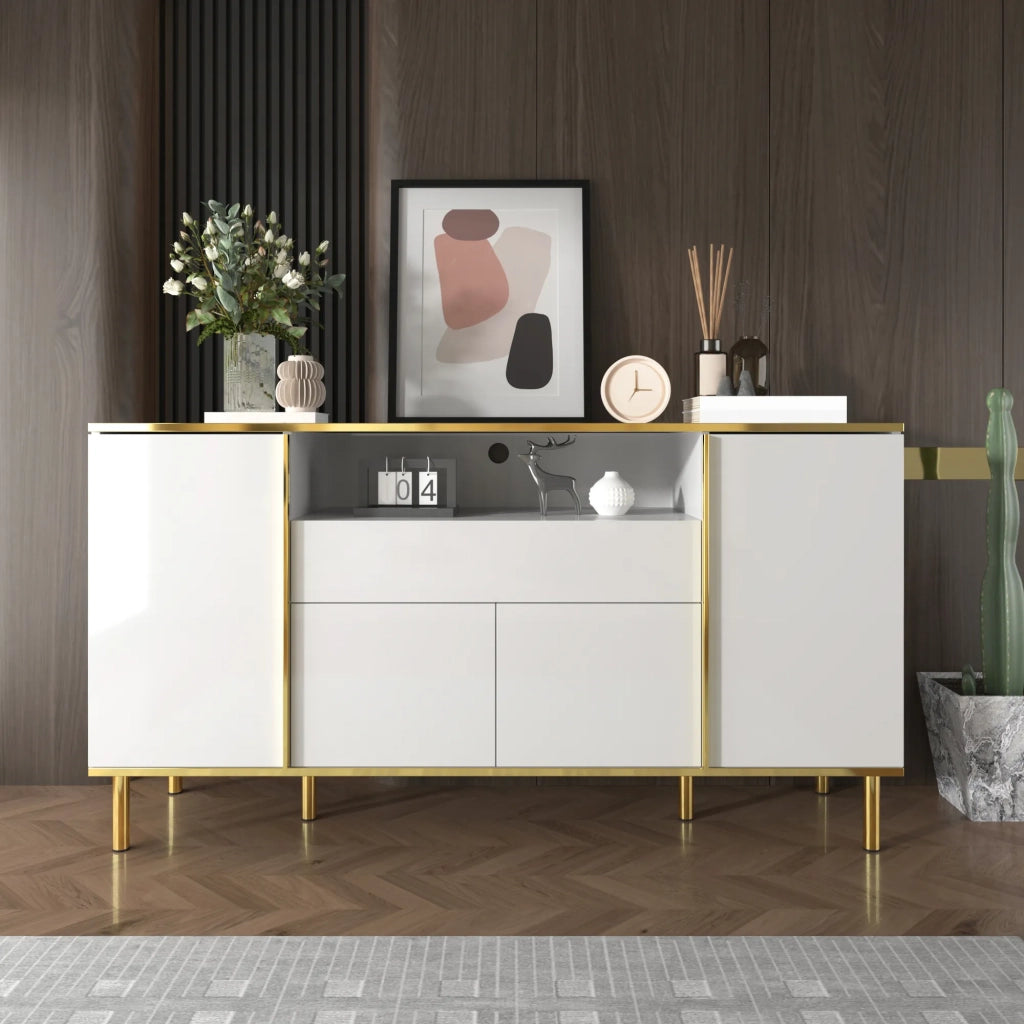 Sideboard bianco lucido 150x40x80 cm con 1 cassetto