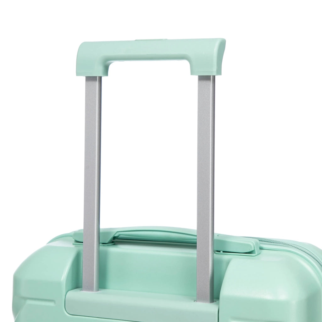 Set valigie ABS 2 pezzi con spinner e combinazione, verde menta: 14"/19" + borsa cosmetica 14