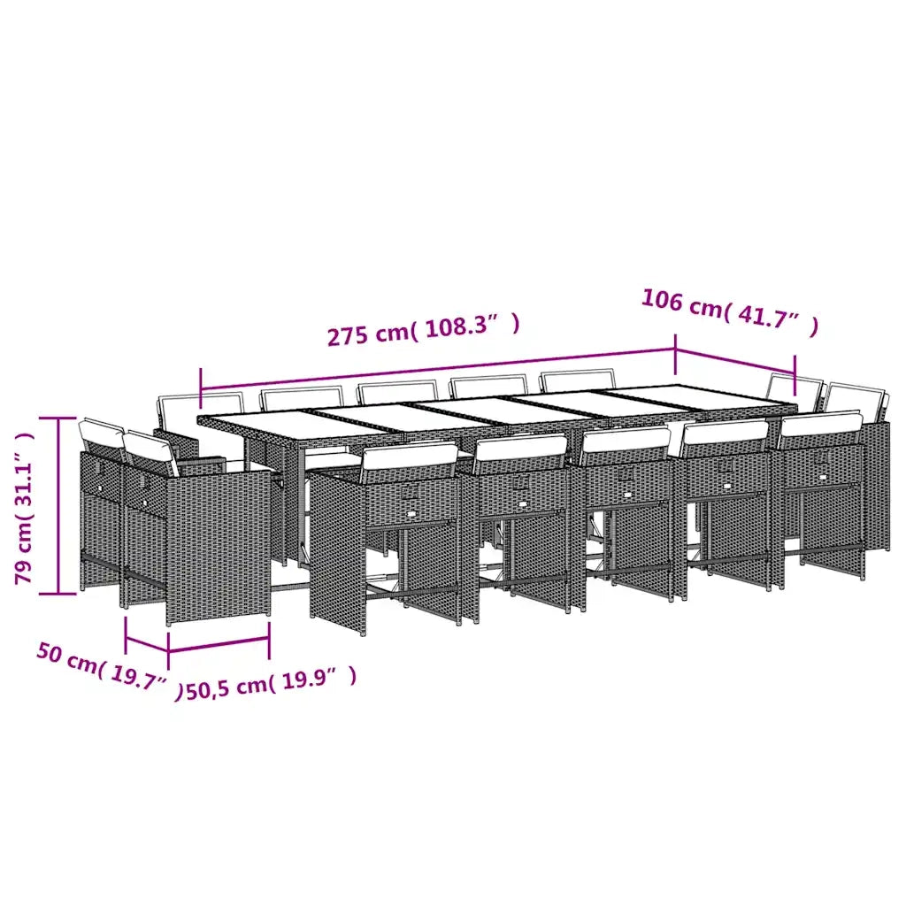 Set da Pranzo da Giardino 15 pz con Cuscini Grigio Polyrattan 3277822