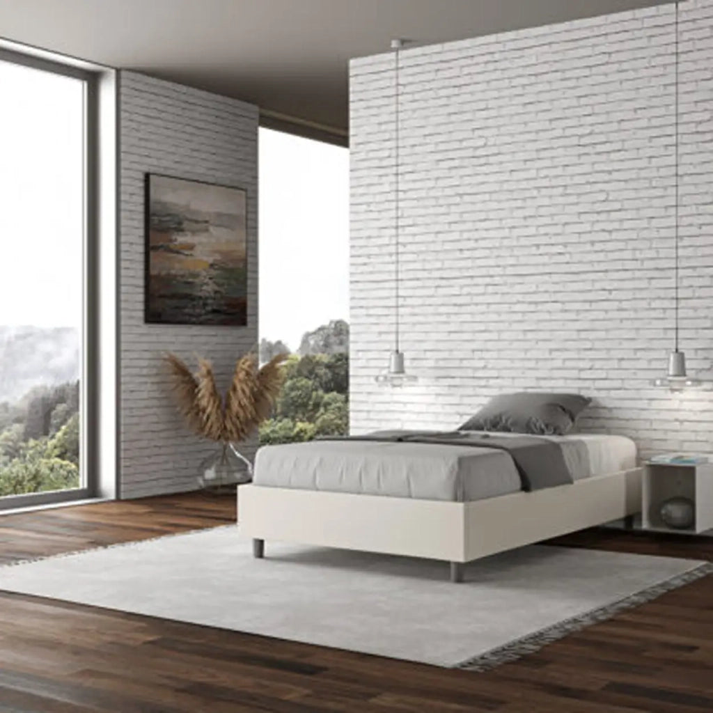 Letto una piazza e mezza con rete imbottito 120x200 similpelle bianco Azelia