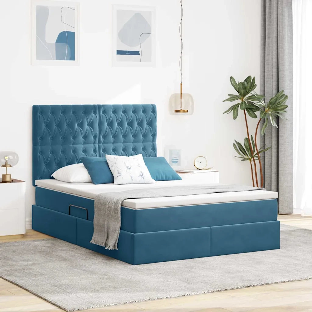 Letto con contenitore e materasso Blu Scuro 140 x 200 cm 3372097