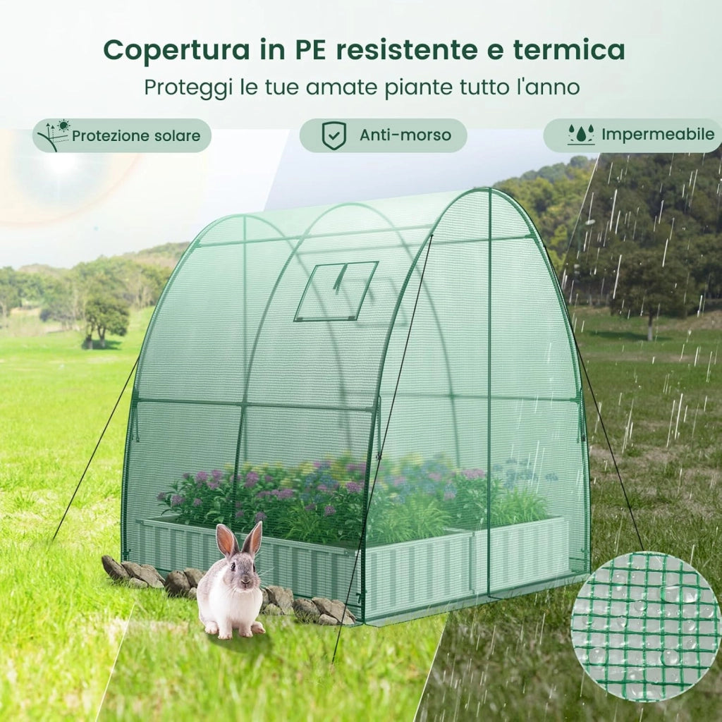 Serra da Giardino 181 x 181 x 200 CM, Serra a Tunnel da Esterno con 2 Porte con Zip, 2 Finestre, Copertura in PE Impermeabile e Tasche Laterali, Serra Invernale per Giardino (Verde)