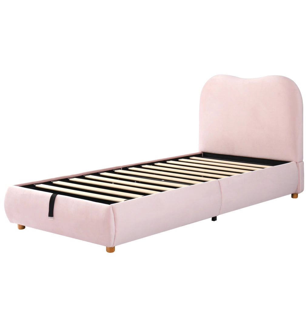 Letto imbottito con contenitore in velluto rosa