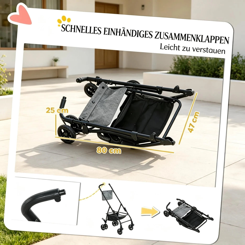 Carrello per cani 3 in 1 con pala pieghevole e rimovibile
