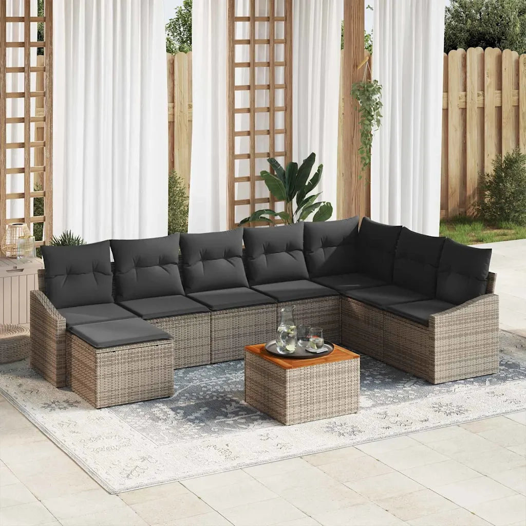 Set Divano da Giardino 9 pcs Grigio polyrattan 3356536