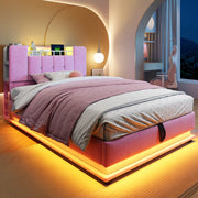 Letto imbottito per bambini con LED, USB e contenitore salvaspazio