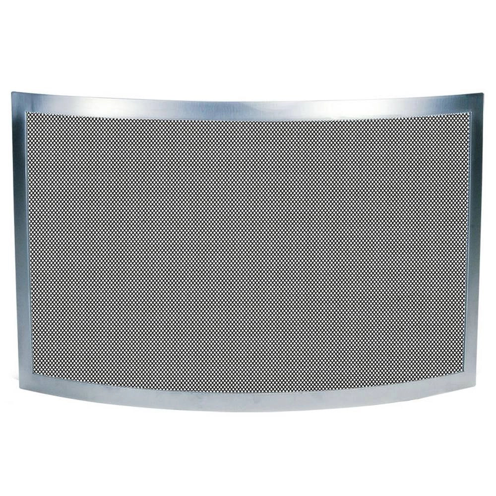 Parascintille camino acciaio inox curvo con rete nera h.48x75 cm.  Made in Italy