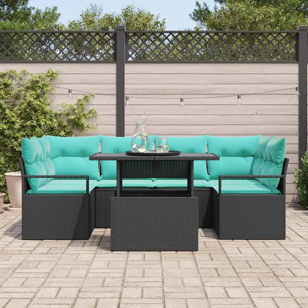 Set Divano da Giardino con cuscino 7 pcs Nero e blu polyrattan 3348762