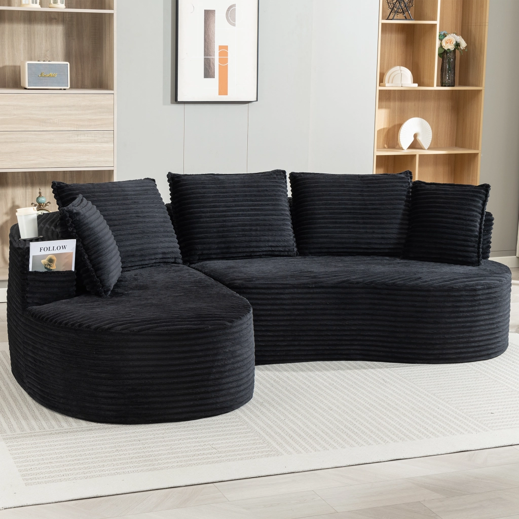 Divano in Velluto a Coste con Cuscini e Contenitore ¨C MINIMAL ¨C Morbido, Grigio