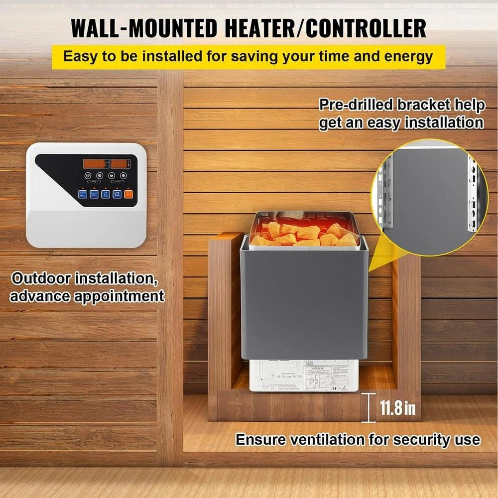 Stufa Elettrica Sauna 9KW Controllore Esterno Bagnato Secco 380-415V Domestica Spa 9-13m³