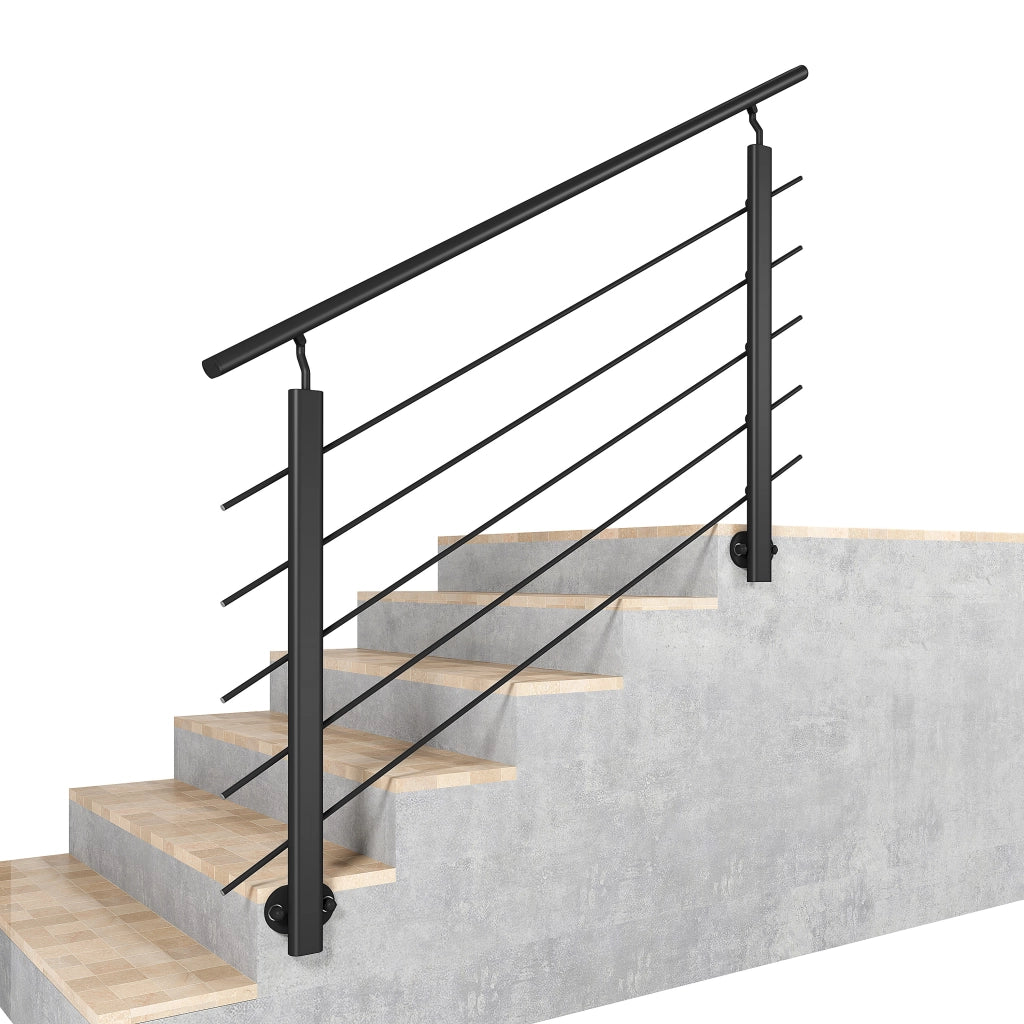 Ringhiera kit in alluminio , Corrimano per scala Lungh. 150 cm, Montaggio laterale, uso interno ed esterno, nero opaco