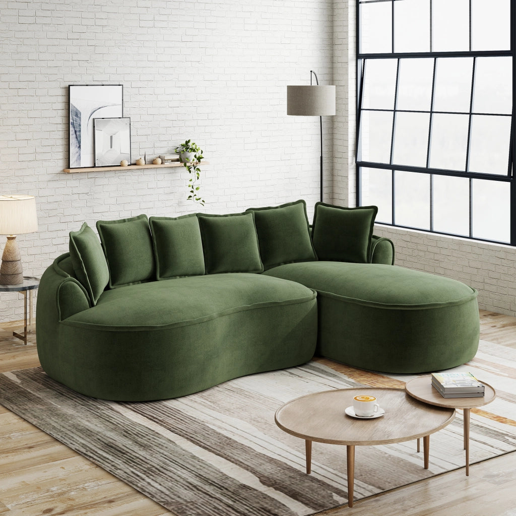 Divano Angolare Modulare Chaise Longue con Cuscini ¨C MINIMAL ¨C Verde, Chenille, Extra Large