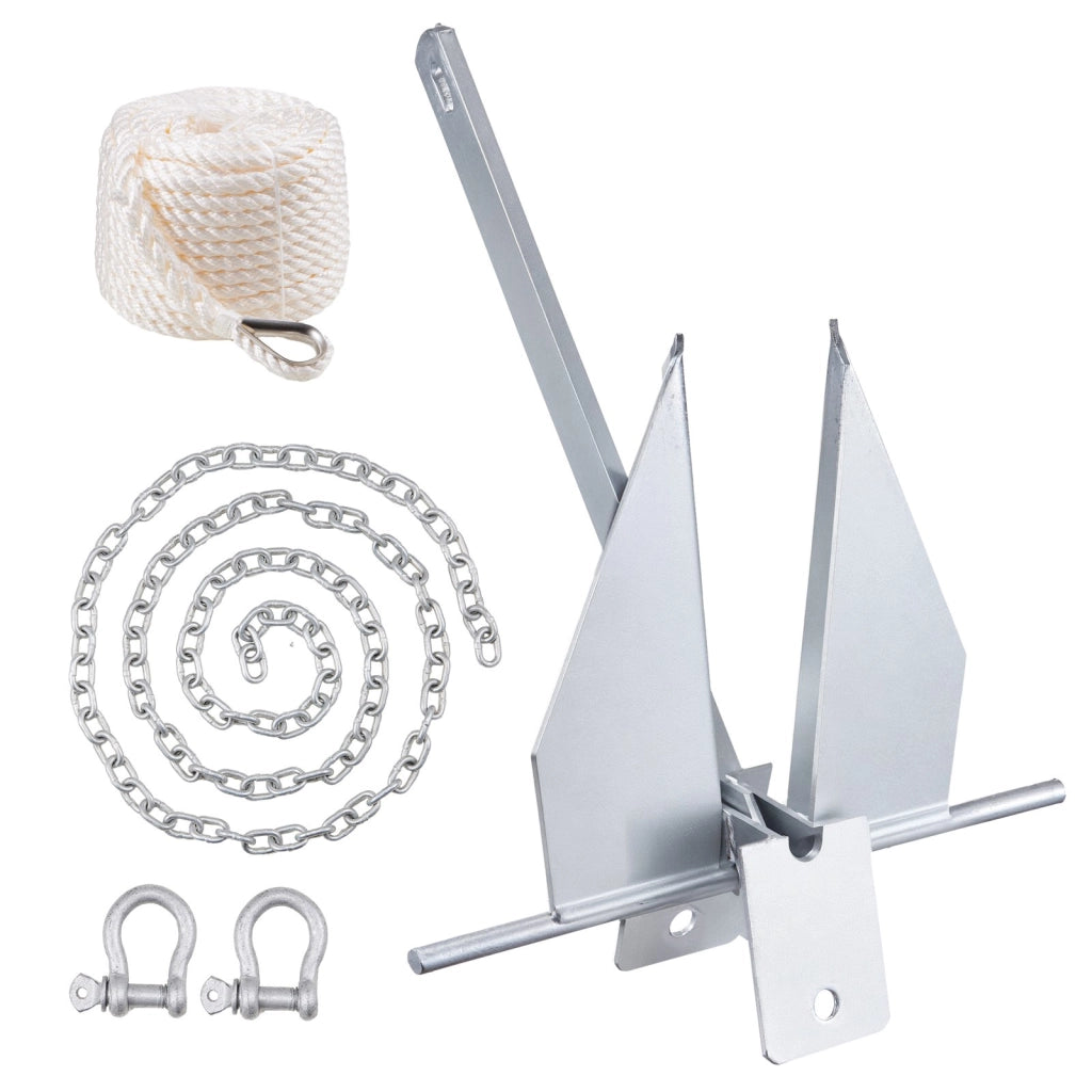 Set ancora in acciaio zincato a caldo 4 kg con catena da 2,4 m, corda da 22,86 m e due grilli da 9 mm, ancora per barche per piccole imbarcazioni infe