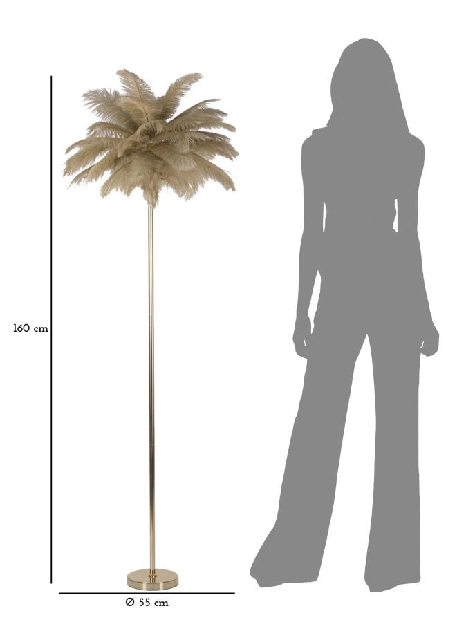 Lampada da Terra Palm Cammello Ø55x160 cm in Ferro e Plastica Oro e Cammello