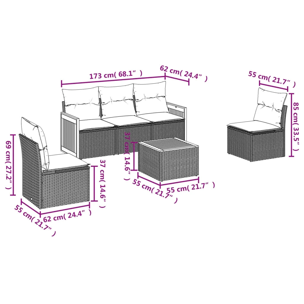 Set Divano da Giardino 6 pz con Cuscini Nero in Polyrattan 3227533