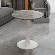 TAVOLO Basso Rotondo in Marmo Artificiale Bianco Antico e Grigio