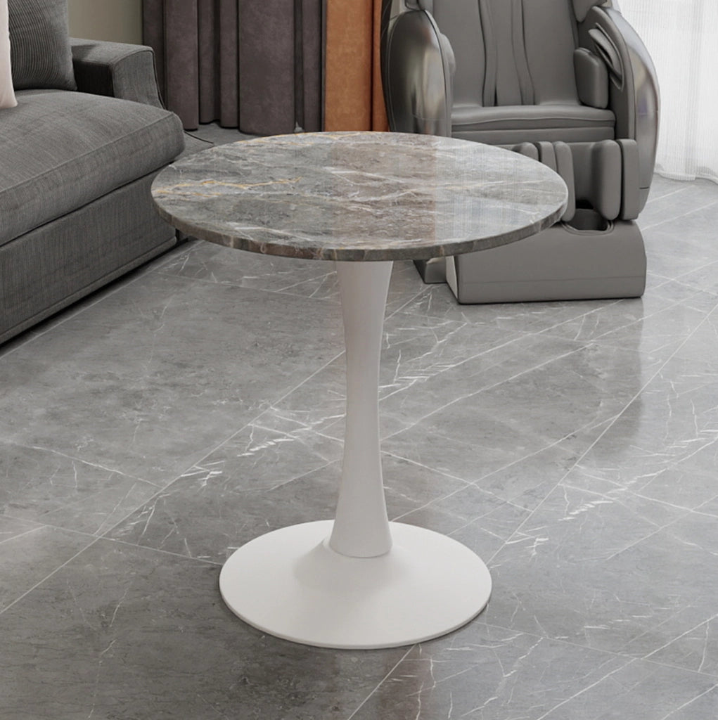 TAVOLO Basso Rotondo in Marmo Artificiale Bianco Antico e Grigio