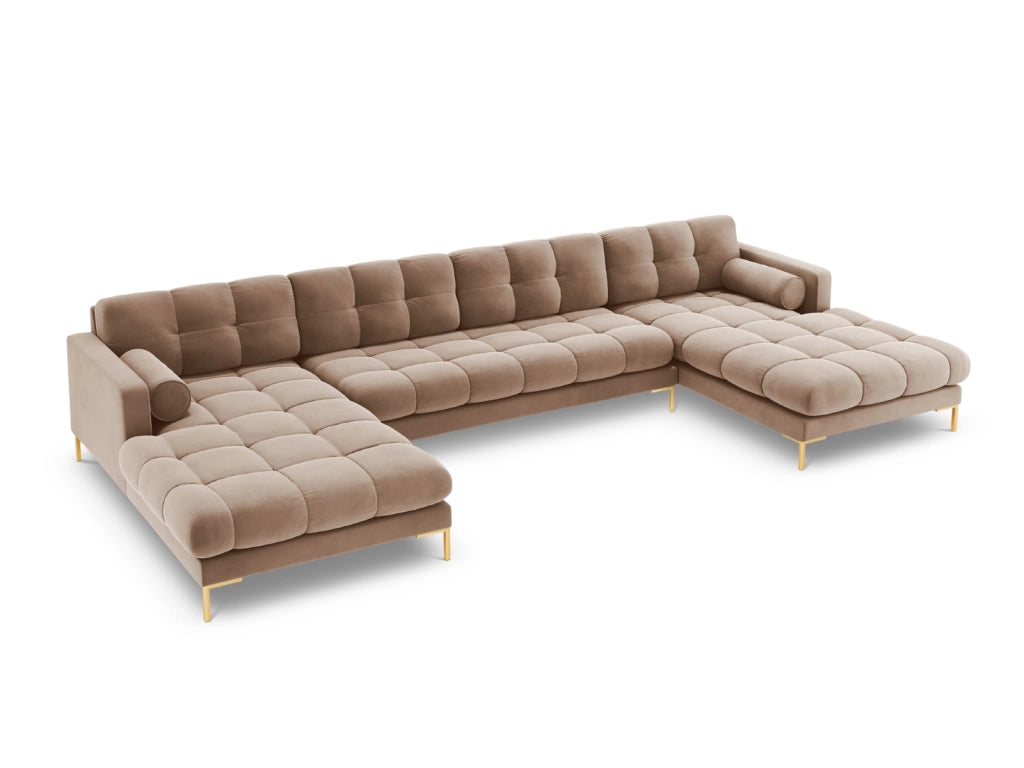 Cosmopolitan Design - Divano panoramico "Bali" 7 posti in velluto beige 