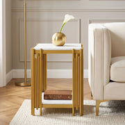 Tavolino con 2 ripiani in MDF effetto marmo bianco e oro