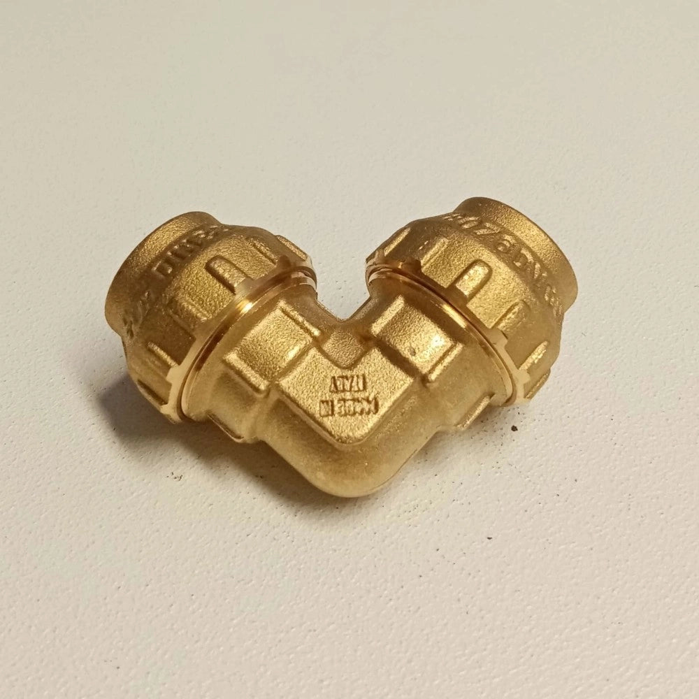 Raccordo 32x32 gomito di giunzione in ottone con tenuta o-ring ed ogiva in ottone