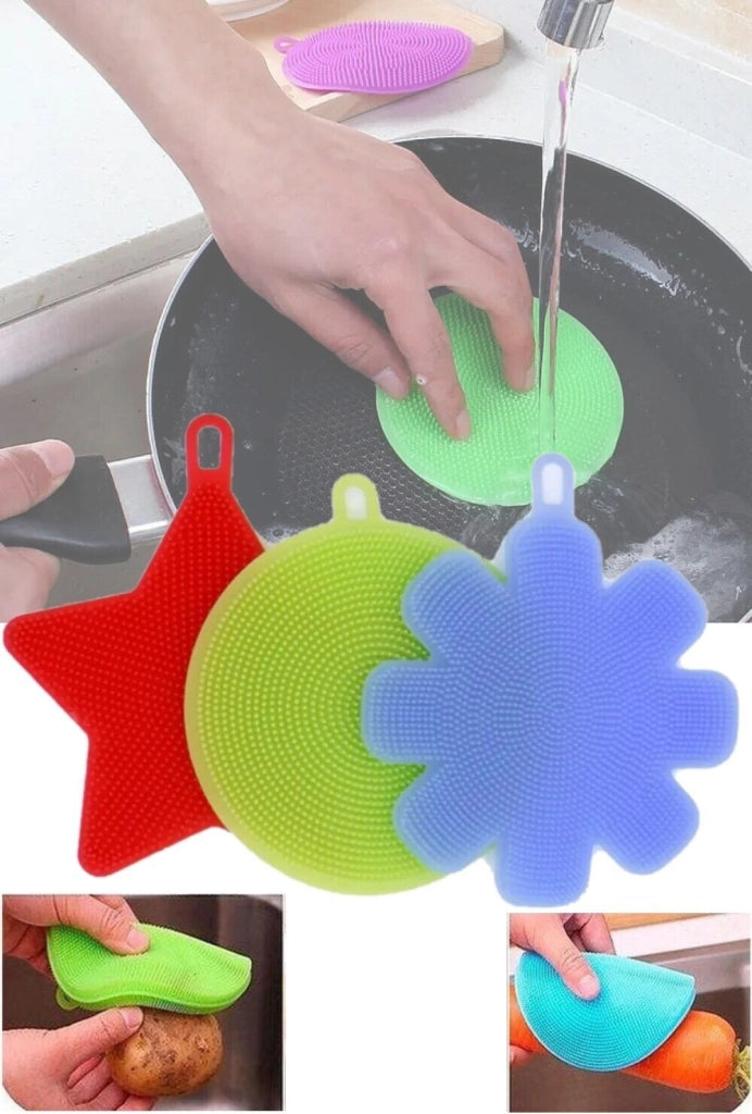 3 SPUGNE MULTIUSO TERMICHE IN SILICONE ANTIBATTERICHI PER CUCINA PIATTI BAGNO