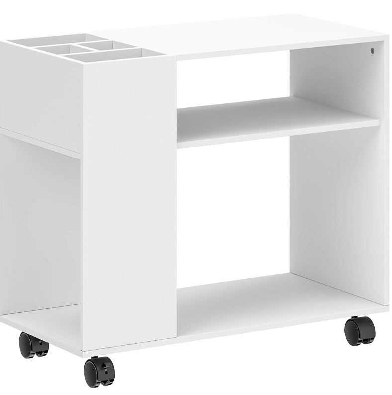 Carrello per Stampante Bianco Compatto 70x34x60 cm con Ruote e Ripiani