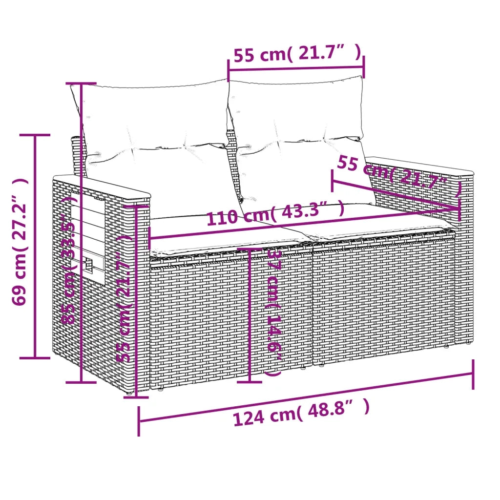 Set Divani da Giardino 5 pz con Cuscini in Polyrattan Nero 3226755