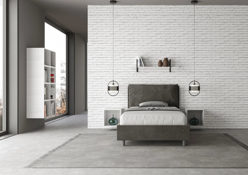 Letto 1 Piazza E Mezzo 130x210 cm con Rete Imbottito in Microfibra Antea Large Grigio