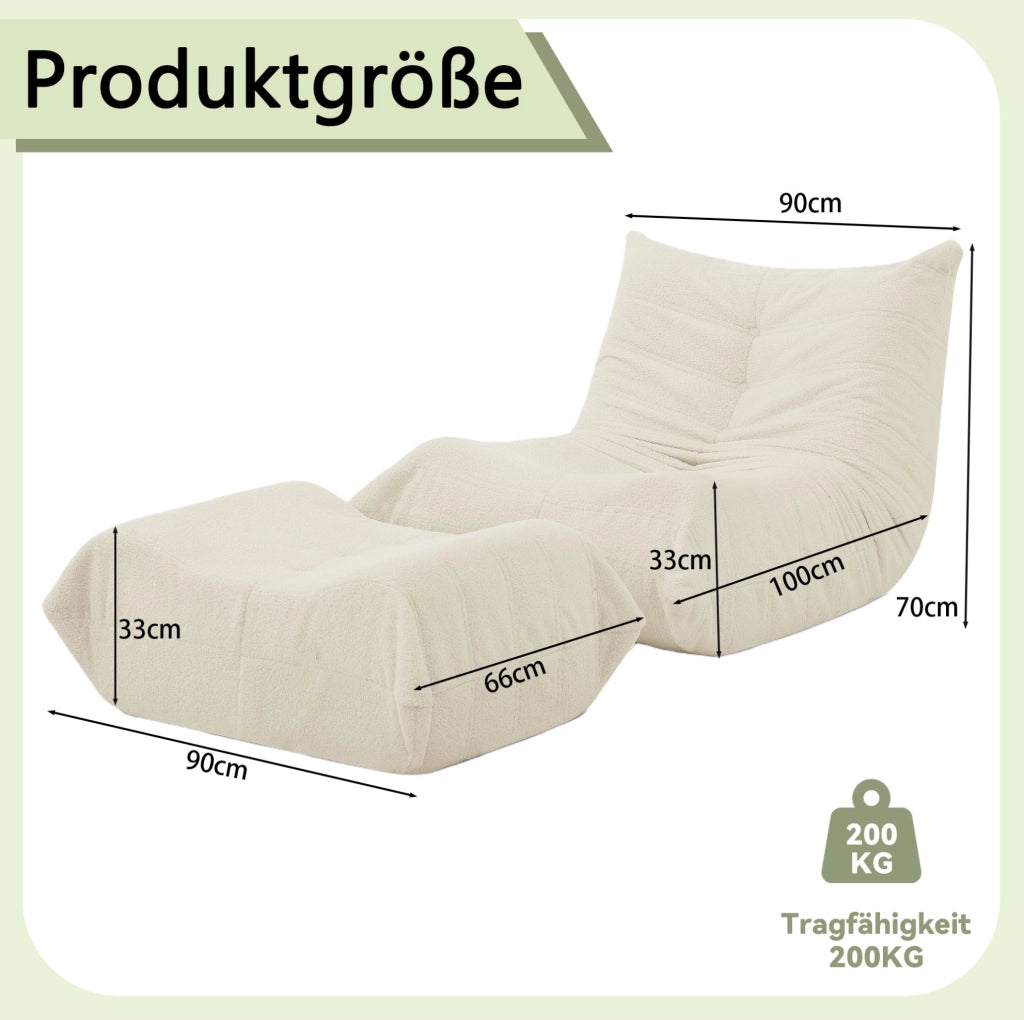 POLTRONA RELAX con poggiapiedi Set da 2 pezzi Teddy Beige