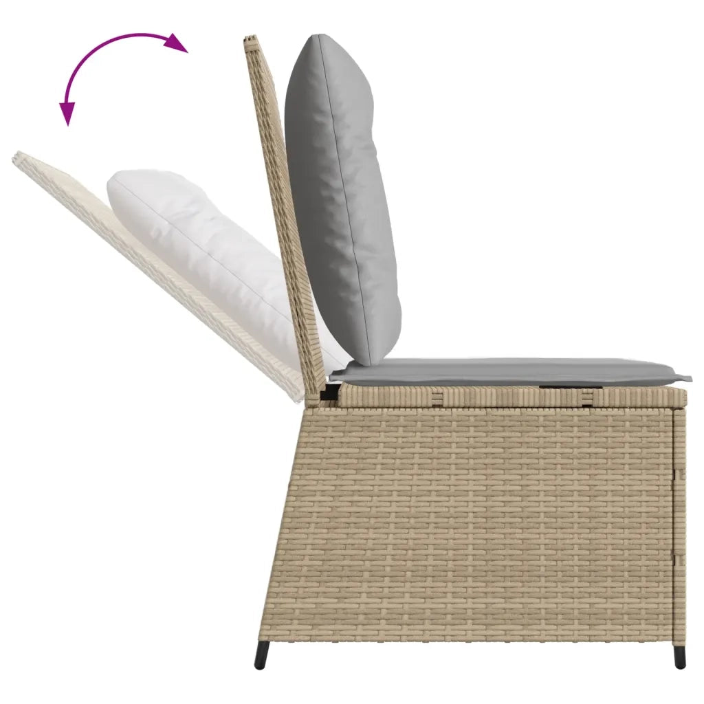 Divano Reclinabile da Giardino con Cuscini Beige in Polyrattan 368976