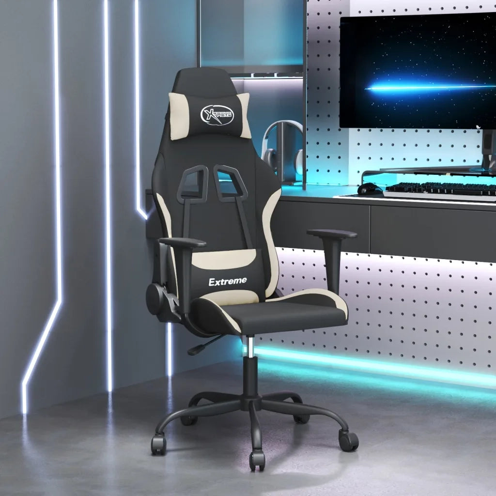 Sedia da Gaming Nero e Crema in Tessuto 345469