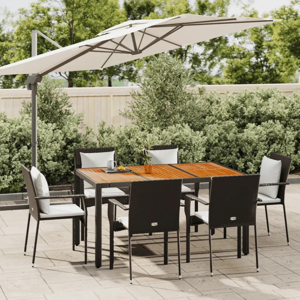 Set da Pranzo da Giardino 7 pz Nero con Cuscini in Polyrattan 3184990