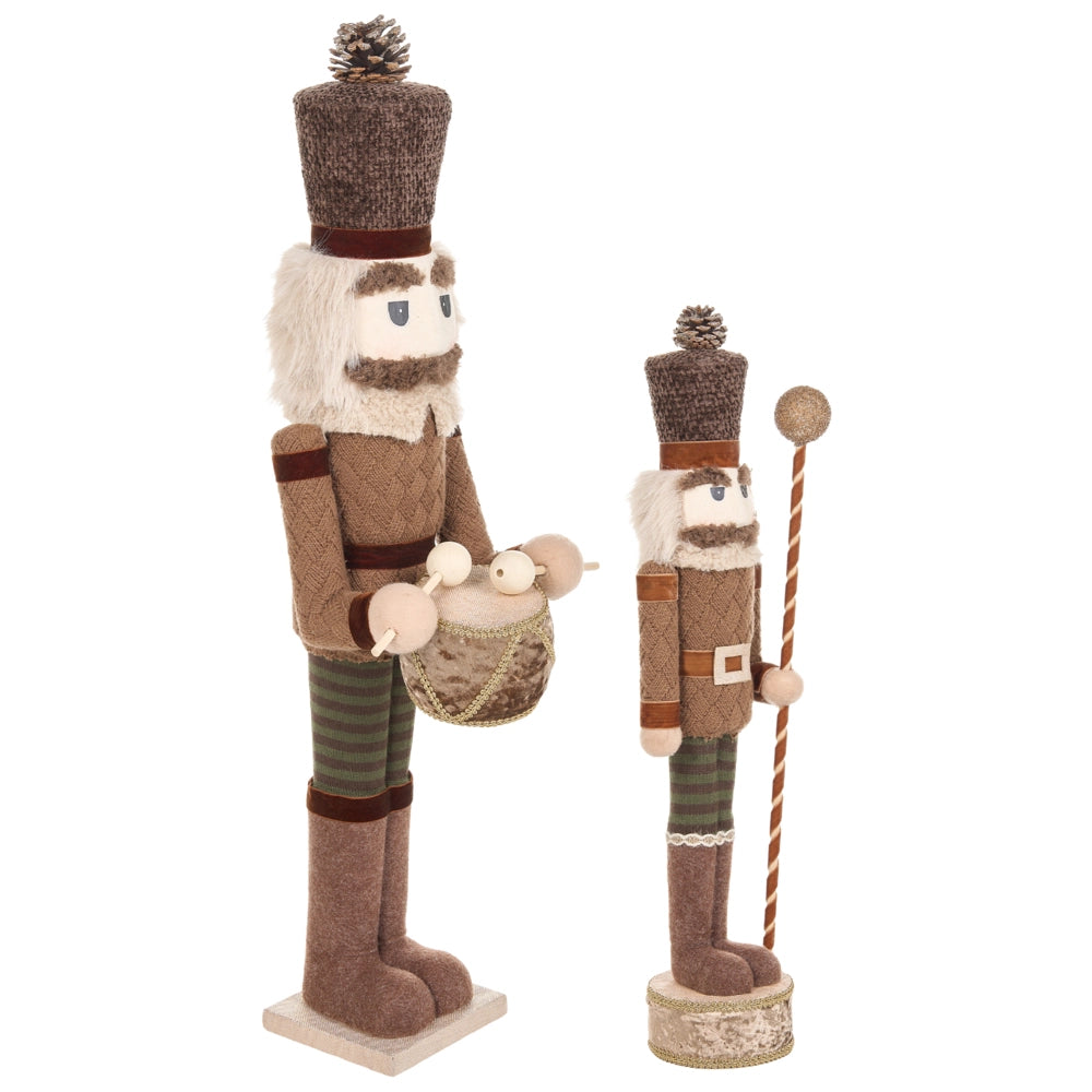 Set di 2 statuette schiaccianoci marroni fatte a mano, decorazioni natalizie